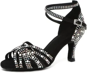 Women's Glitter Rhinestones Open Toe Latin Ballroom Dance Shoes Tango Party Wedding Practice Dance Sandals