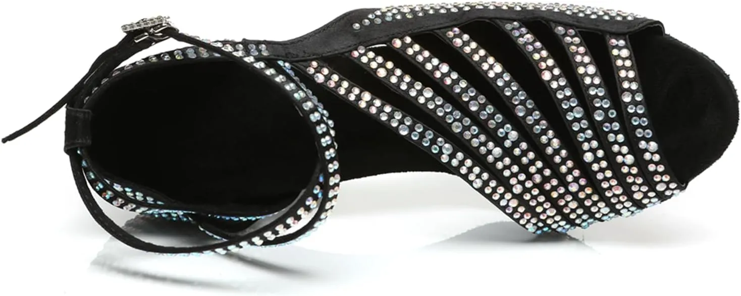 Women's Glitter Rhinestones Open Toe Latin Ballroom Dance Shoes Tango Party Wedding Practice Dance Sandals