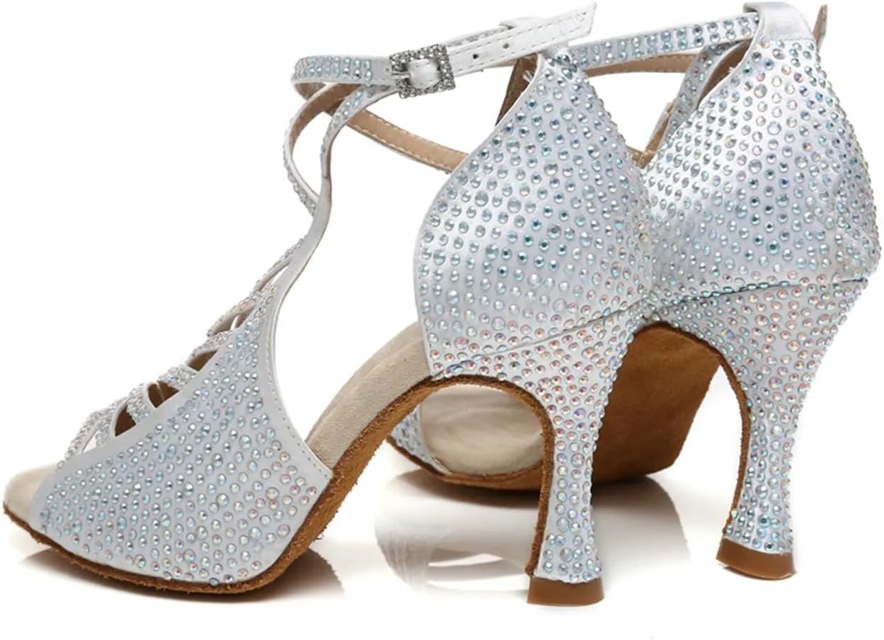 Women's Glitter Rhinestones Open Toe Latin Ballroom Dance Shoes Tango Party Wedding Practice Dance Sandals