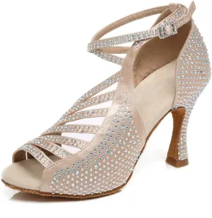 Women's Glitter Rhinestones Open Toe Latin Ballroom Dance Shoes Tango Party Wedding Practice Dance Sandals