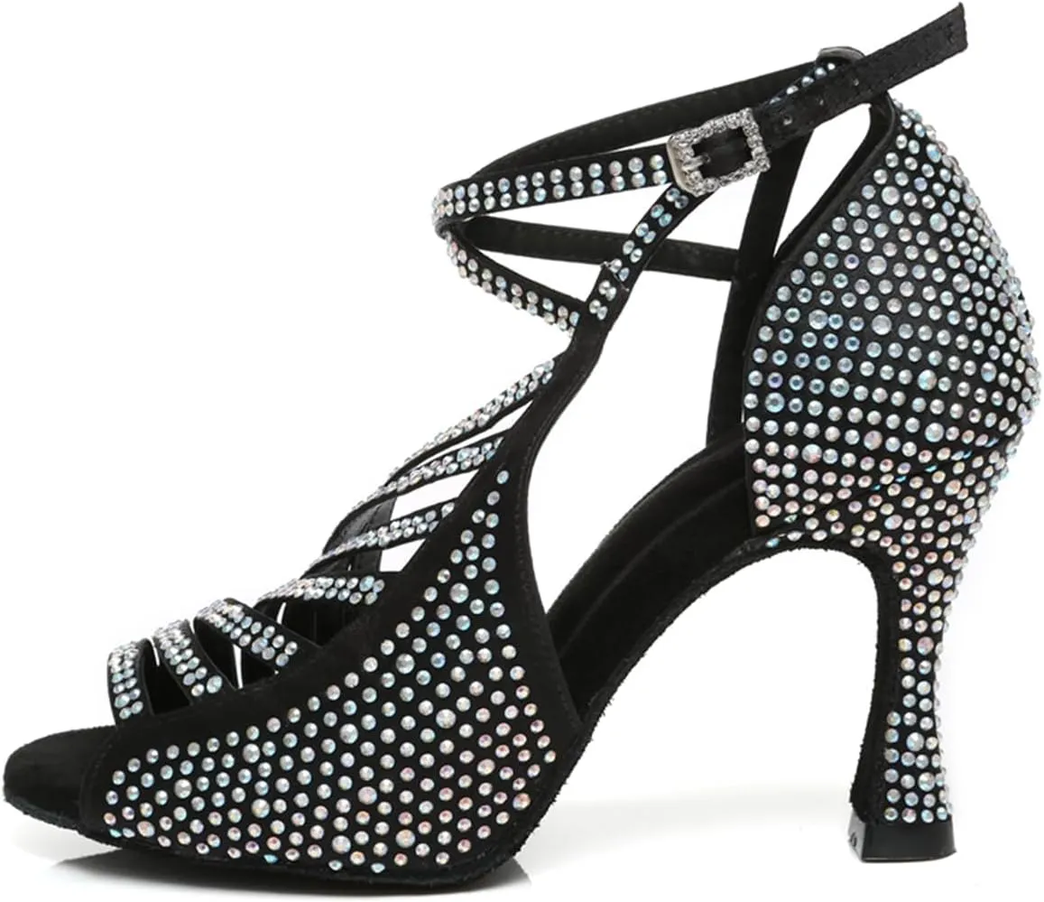 Women's Glitter Rhinestones Open Toe Latin Ballroom Dance Shoes Tango Party Wedding Practice Dance Sandals