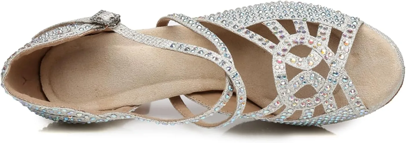 Women's Glitter Rhinestones Open Toe Latin Ballroom Dance Shoes Tango Party Wedding Practice Dance Sandals