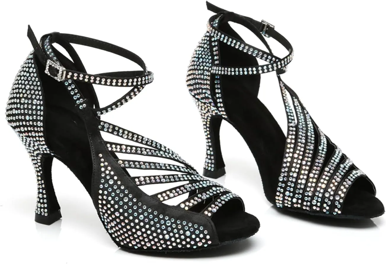 Women's Glitter Rhinestones Open Toe Latin Ballroom Dance Shoes Tango Party Wedding Practice Dance Sandals