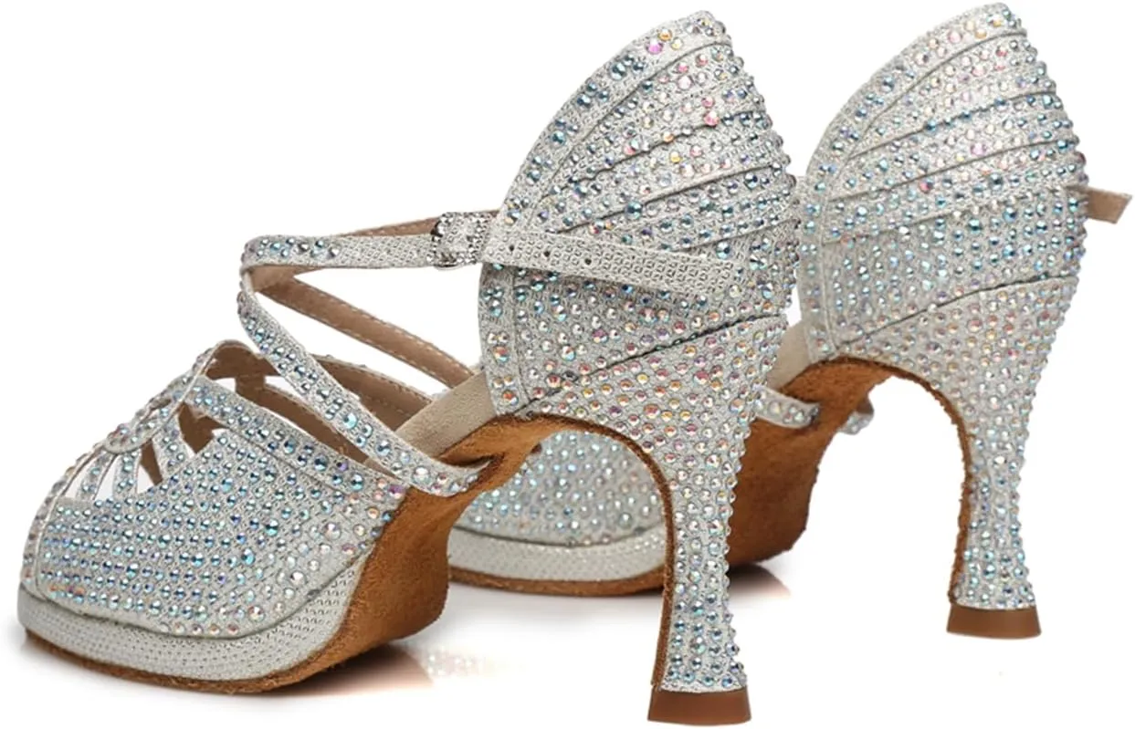 Women's Glitter Rhinestones Open Toe Latin Ballroom Dance Shoes Tango Party Wedding Practice Dance Sandals