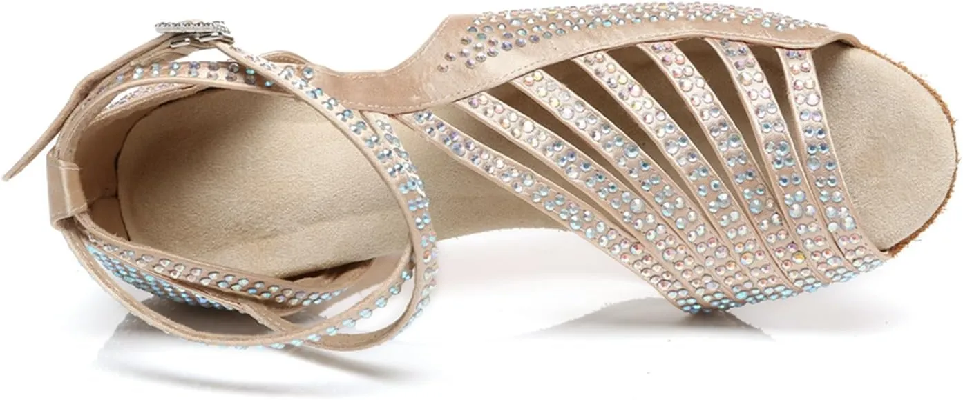 Women's Glitter Rhinestones Open Toe Latin Ballroom Dance Shoes Tango Party Wedding Practice Dance Sandals