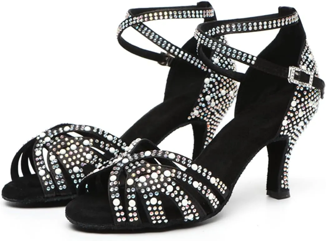 Women's Glitter Rhinestones Open Toe Latin Ballroom Dance Shoes Tango Party Wedding Practice Dance Sandals