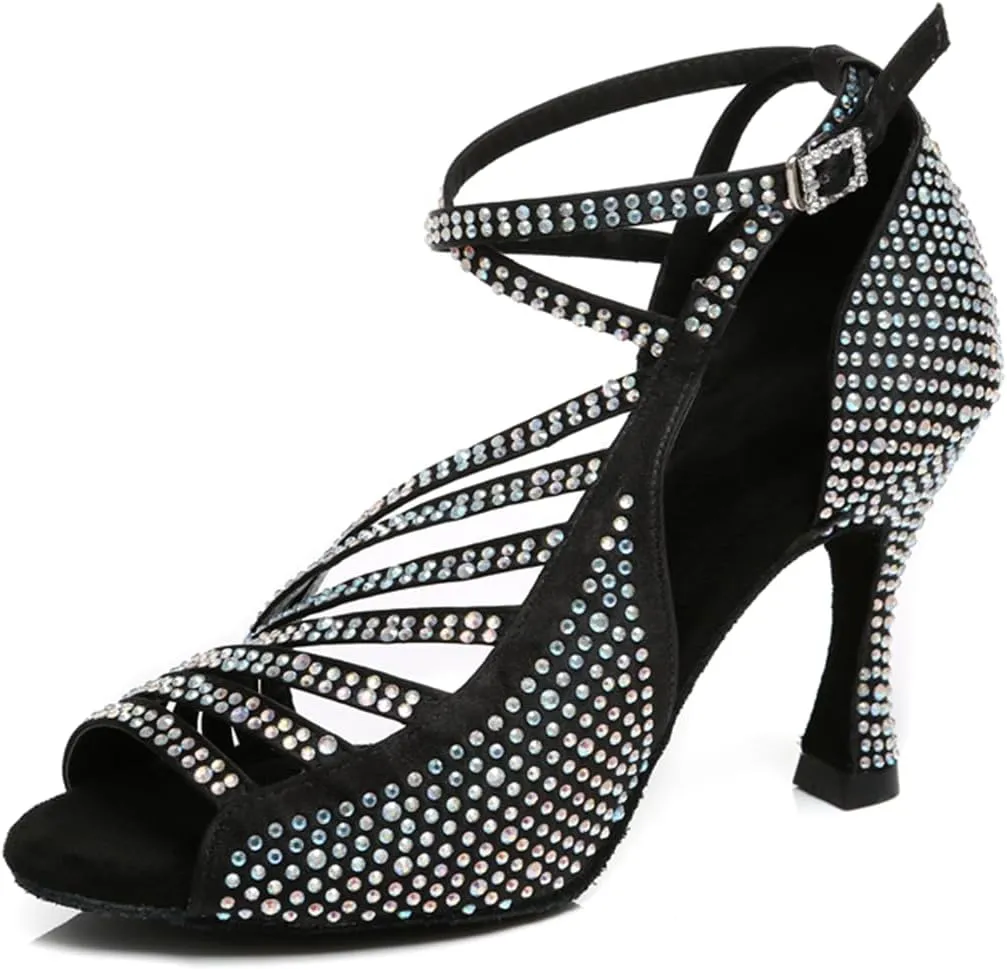 Women's Glitter Rhinestones Open Toe Latin Ballroom Dance Shoes Tango Party Wedding Practice Dance Sandals