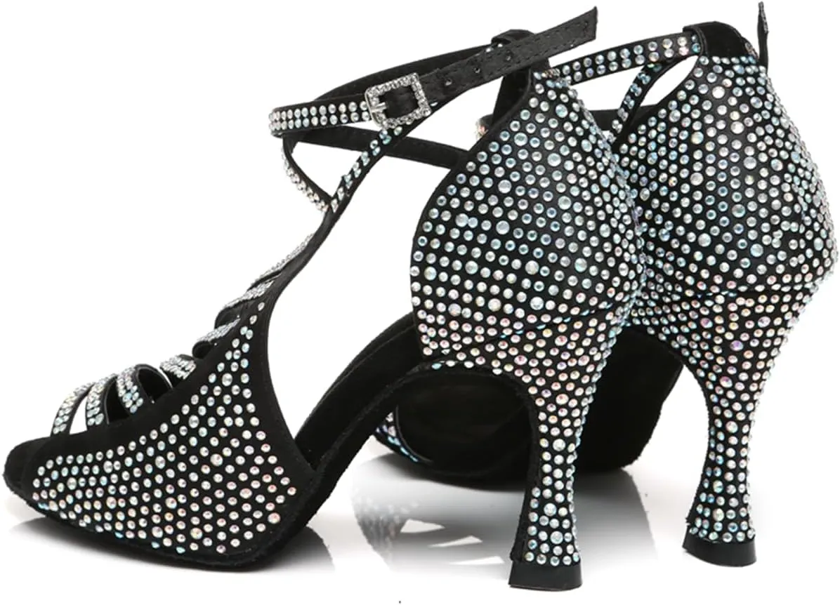 Women's Glitter Rhinestones Open Toe Latin Ballroom Dance Shoes Tango Party Wedding Practice Dance Sandals