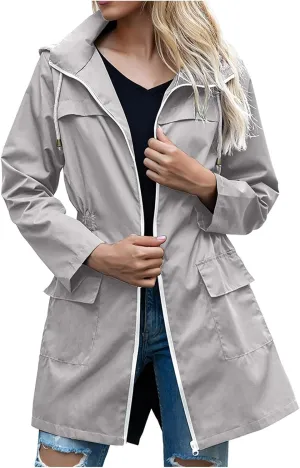 Women's Hooded Lightweight Raincoat Windbreaker Rainproof Outdoor Jackets Waist Up Coats Stormtrooper