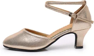 Women's Latin Dance Shoes Performance Ballroom Standard Adult Low Mid-Heeled Soft Thick Sole Closed Toe Modern Dancing Shoes
