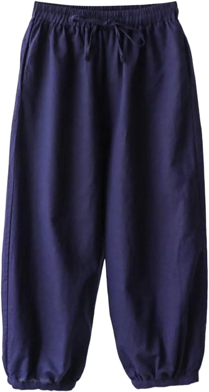 Womens Loose Harem Pants High Waist Casual Baggy Wide Leg Trousers Drawstring Breathable Beach Slacks with Pockets