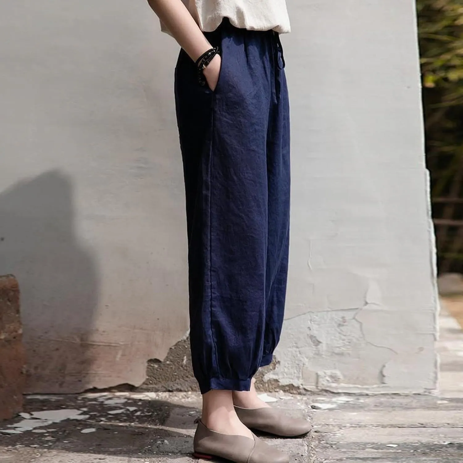 Womens Loose Harem Pants High Waist Casual Baggy Wide Leg Trousers Drawstring Breathable Beach Slacks with Pockets