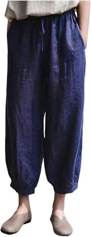 Womens Loose Harem Pants High Waist Casual Baggy Wide Leg Trousers Drawstring Breathable Beach Slacks with Pockets