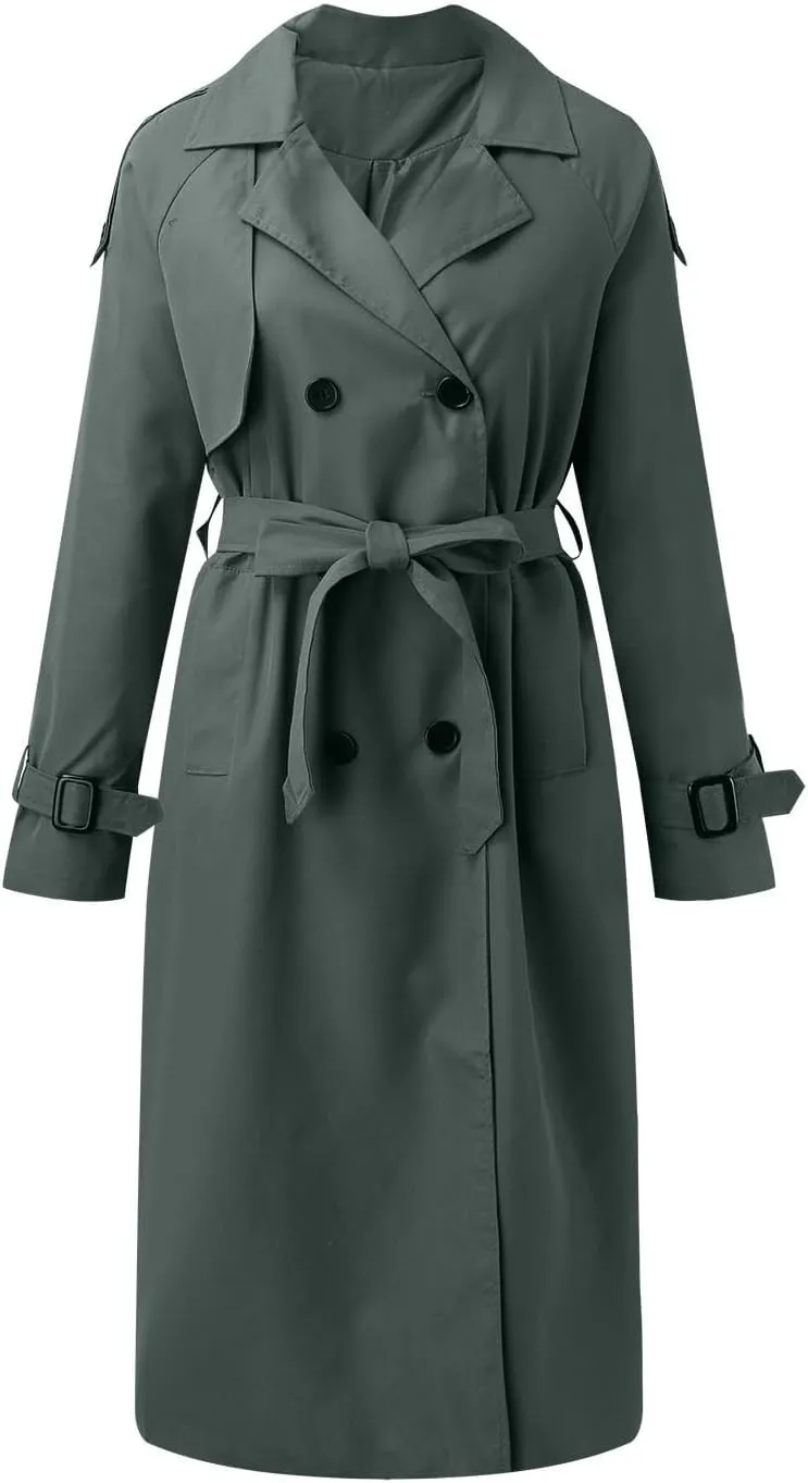 Women's Mid Length Oversized Button Coats Casual Solid Color Long Sleeve With Belt Jackets Lapel Fall Winter Clothes