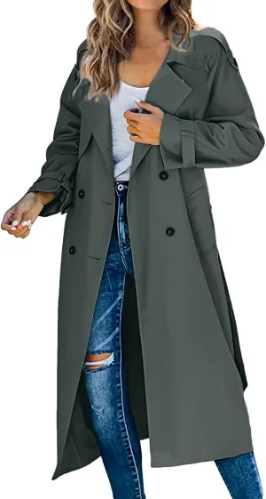 Women's Mid Length Oversized Button Coats Casual Solid Color Long Sleeve With Belt Jackets Lapel Fall Winter Clothes
