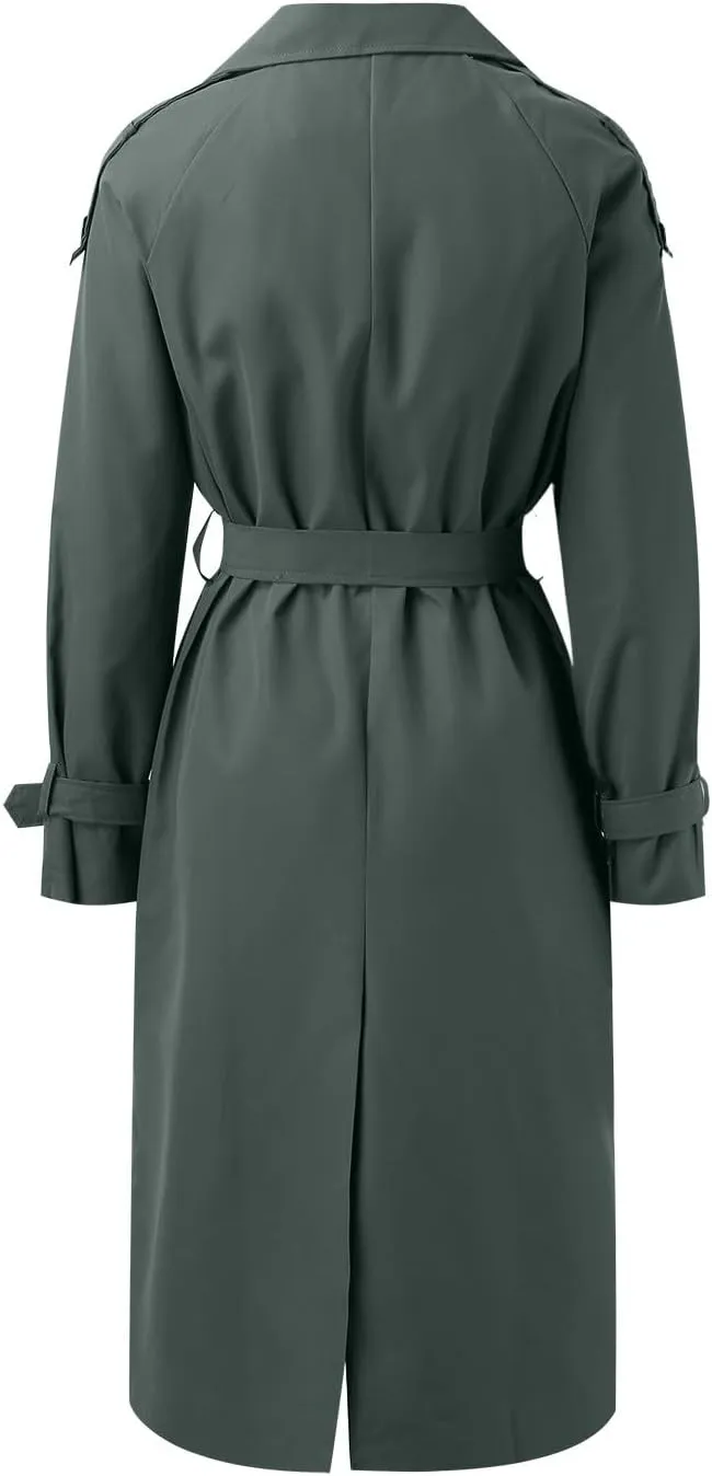 Women's Mid Length Oversized Button Coats Casual Solid Color Long Sleeve With Belt Jackets Lapel Fall Winter Clothes