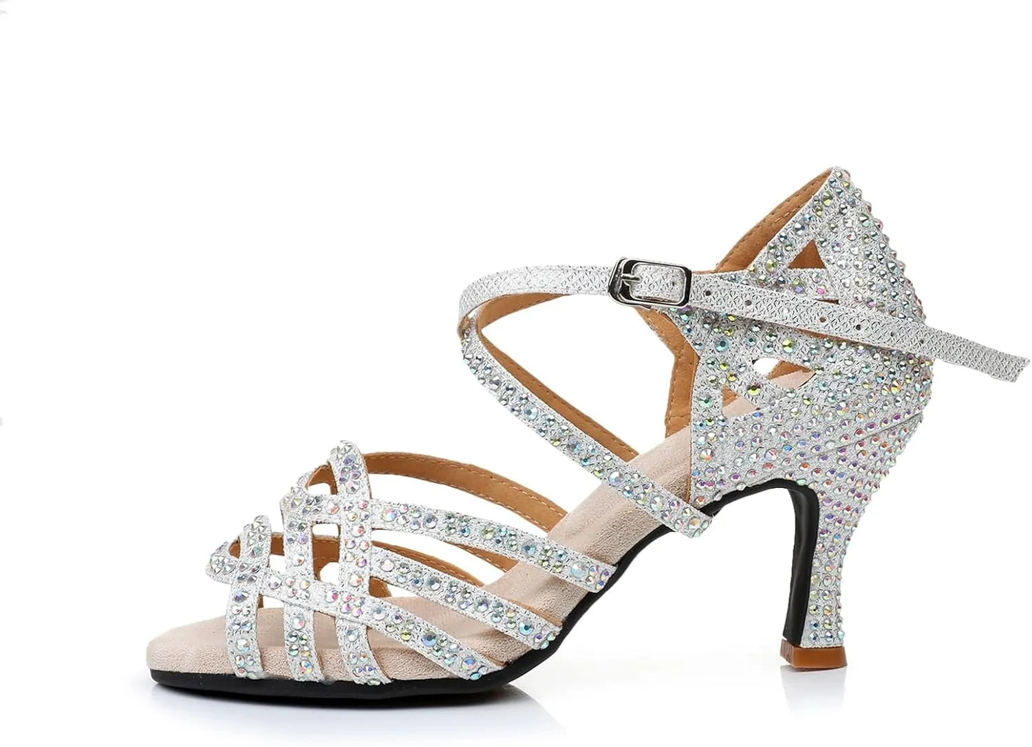 Women's Open Toe Glitter Material Rhinestone Latin Ballroom Dance Shoes Rumba Party Wedding Tango Dance Sandals QRX2207