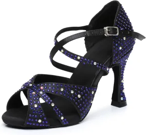 Women's Open Toe Rhinestone Latin Ballroom Dance Shoes Rumba Party Wedding Tango Dance Sandals QRX2205