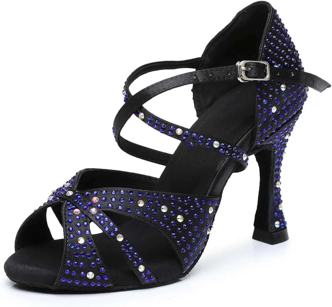 Women's Open Toe Rhinestone Latin Ballroom Dance Shoes Rumba Party Wedding Tango Dance Sandals QRX2205
