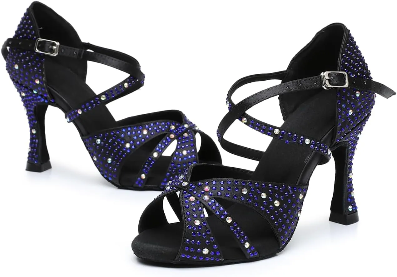 Women's Open Toe Rhinestone Latin Ballroom Dance Shoes Rumba Party Wedding Tango Dance Sandals QRX2205