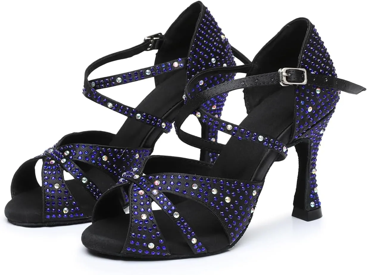 Women's Open Toe Rhinestone Latin Ballroom Dance Shoes Rumba Party Wedding Tango Dance Sandals QRX2205