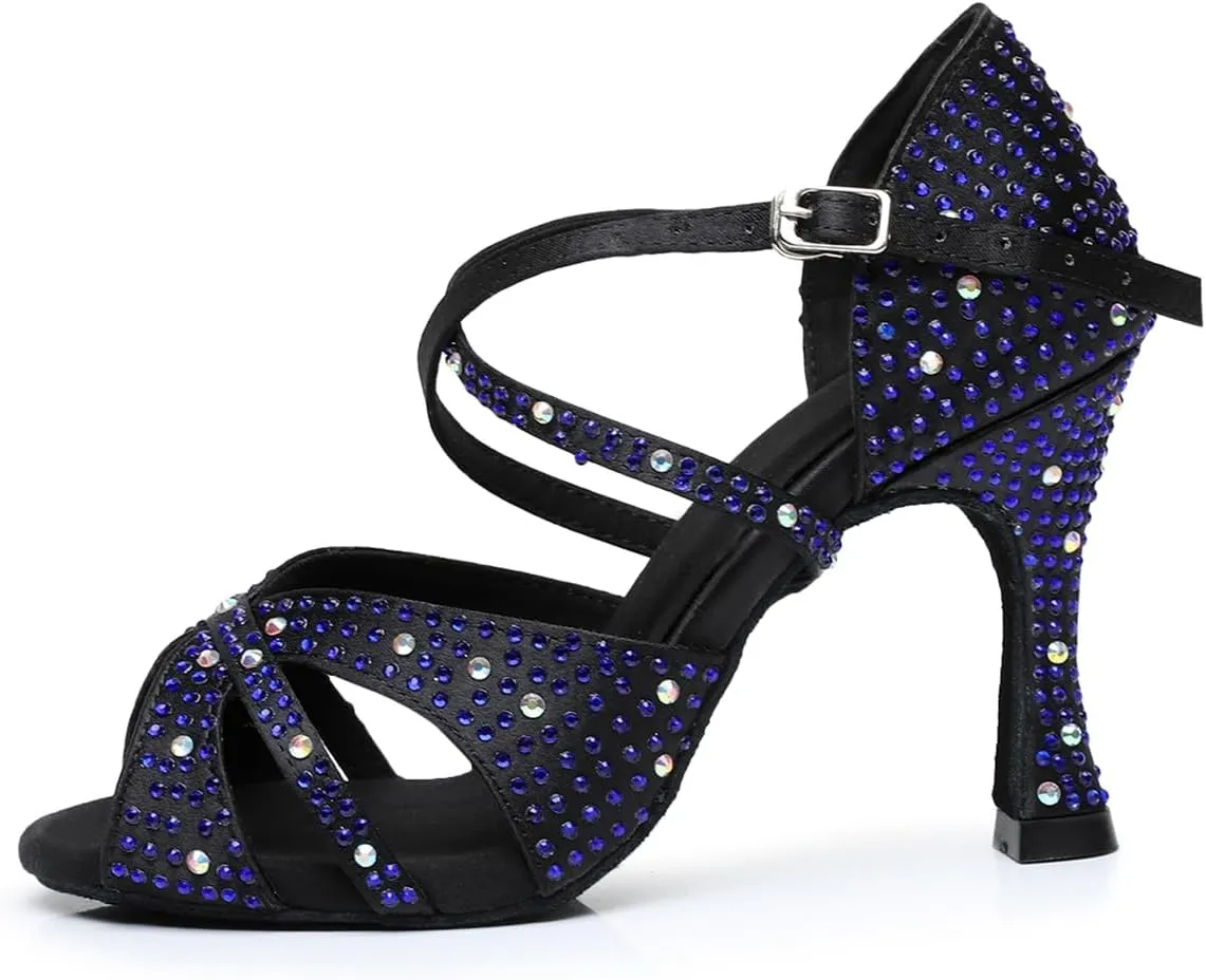 Women's Open Toe Rhinestone Latin Ballroom Dance Shoes Rumba Party Wedding Tango Dance Sandals QRX2205