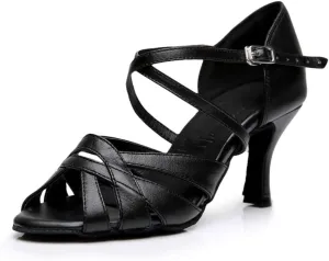 Women's Open Toe Synthetic Latin Ballroom Dance Shoes Salsa Party Wedding Tango Dance Sandals QRX008 Silver US