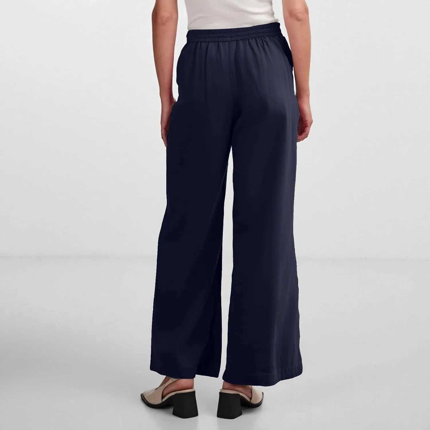 Women's Pants Flowy Long Wide Leg High Waisted Pants Casual Drawstring Pull On Beach Trousers with Pockets