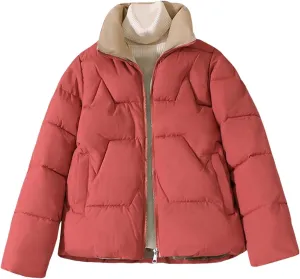 Women's Puffer Jackets Long Sleeve Winter Cropped Quilted Jacket Parka Zip Stand Collar Short Thicken Down Coats Girl