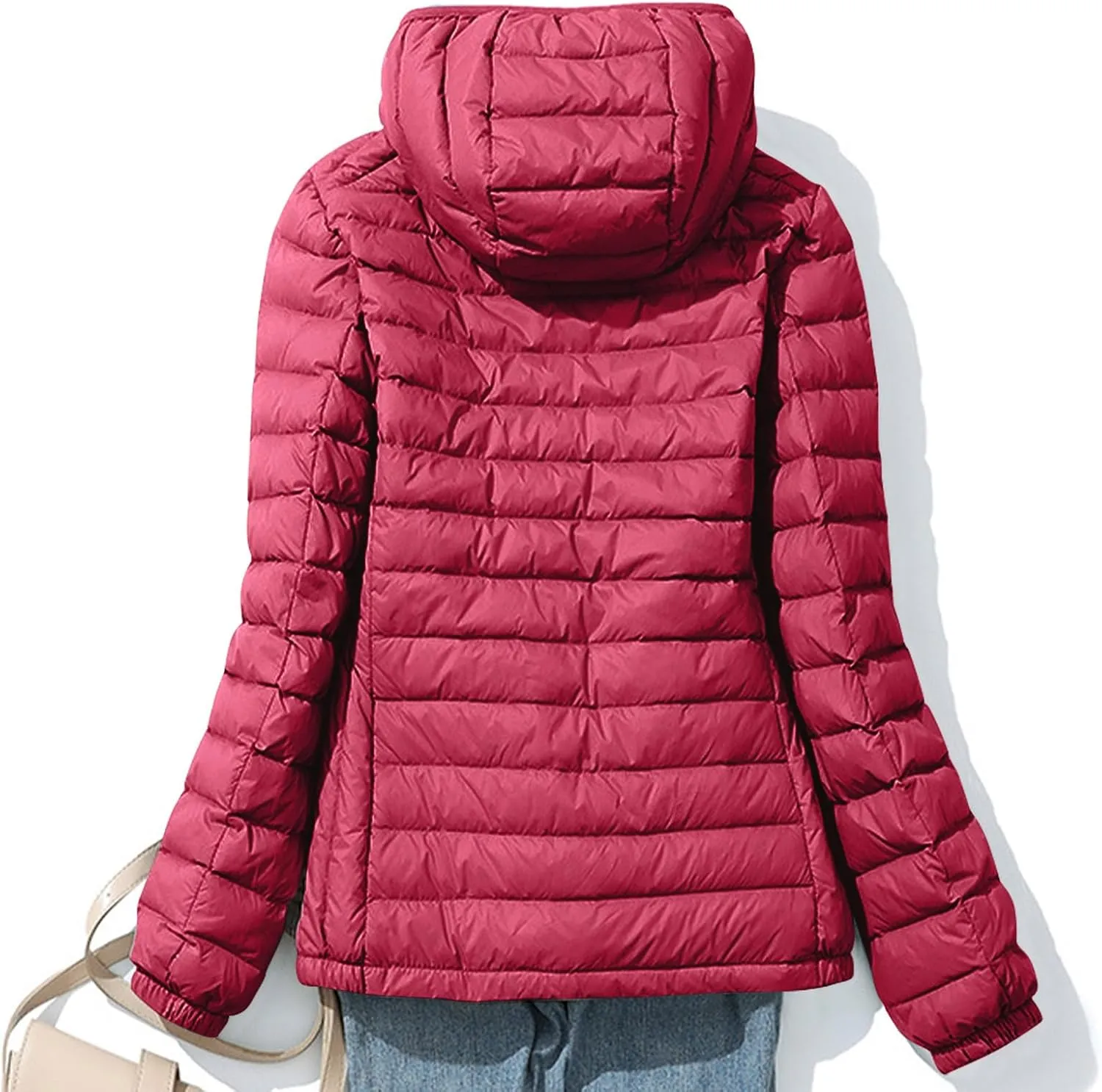 Women's Quilted Puffer Coat Packable Ultra Lightweight Duck Down Jackets Zip Up Outerwear with Removable Hood