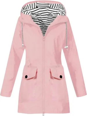 Womens Rain Jacket Waterproof with Hood, Rain Coats for Women Outdoor Lightweight Jackets Fall Athletic Windbreaker