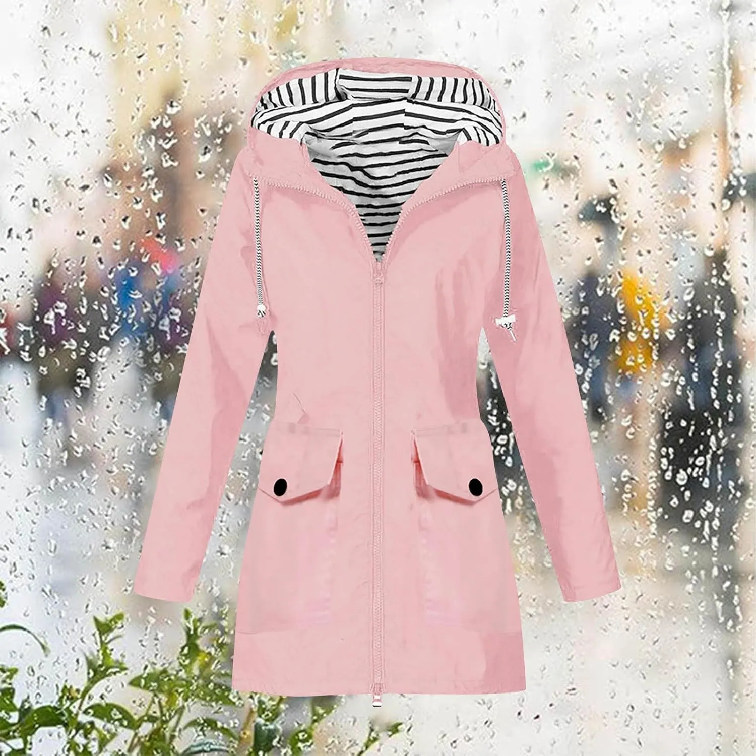 Womens Rain Jacket Waterproof with Hood, Rain Coats for Women Outdoor Lightweight Jackets Fall Athletic Windbreaker