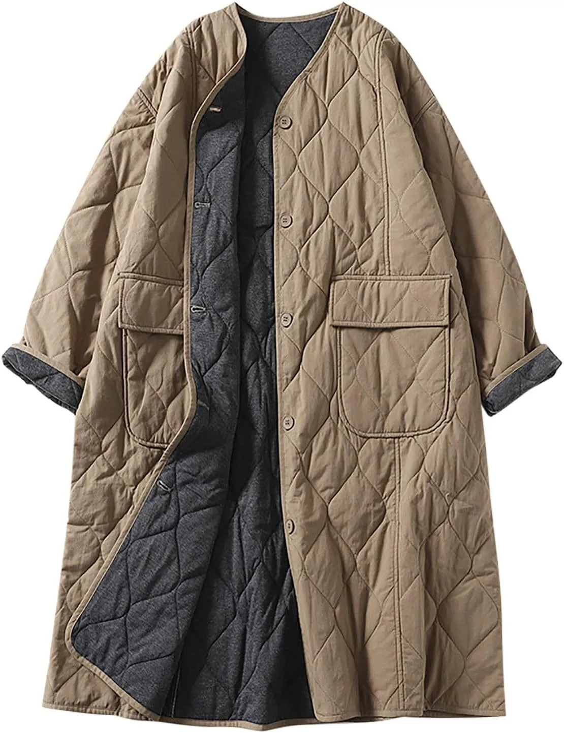 Women's Retro Cardigan Robe Button Up Oversized Loose Fit Cotton Cardigan Jackets Long Sleeve Outerwear with Pockets