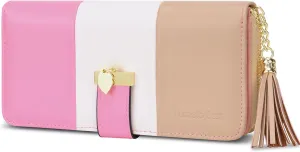 Womens RFID Blocking Wallets Large Capacity Wallets for Women with Multiple Card Holder and Cellphone Compartment, Yellowish Pink