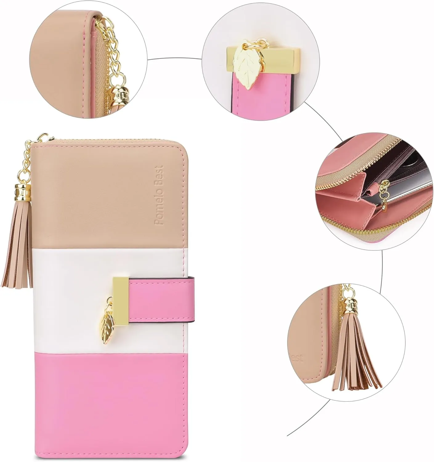 Womens RFID Blocking Wallets Large Capacity Wallets for Women with Multiple Card Holder and Cellphone Compartment, Yellowish Pink