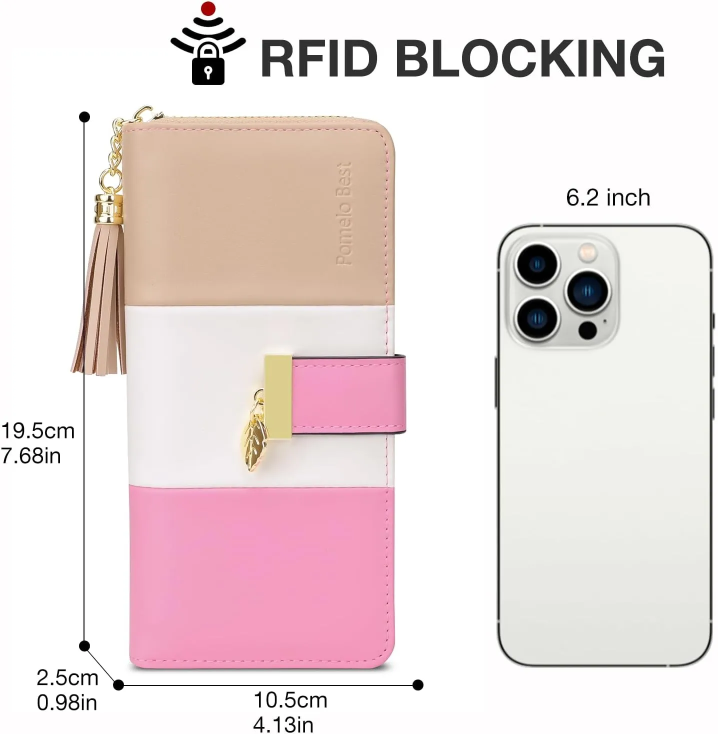 Womens RFID Blocking Wallets Large Capacity Wallets for Women with Multiple Card Holder and Cellphone Compartment, Yellowish Pink