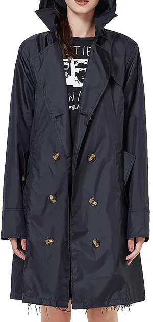 Women's Trench Coat Double-Breasted Classic Notched Lapel Overcoat Belted Slim Outerwear Coat with Detachable Hood