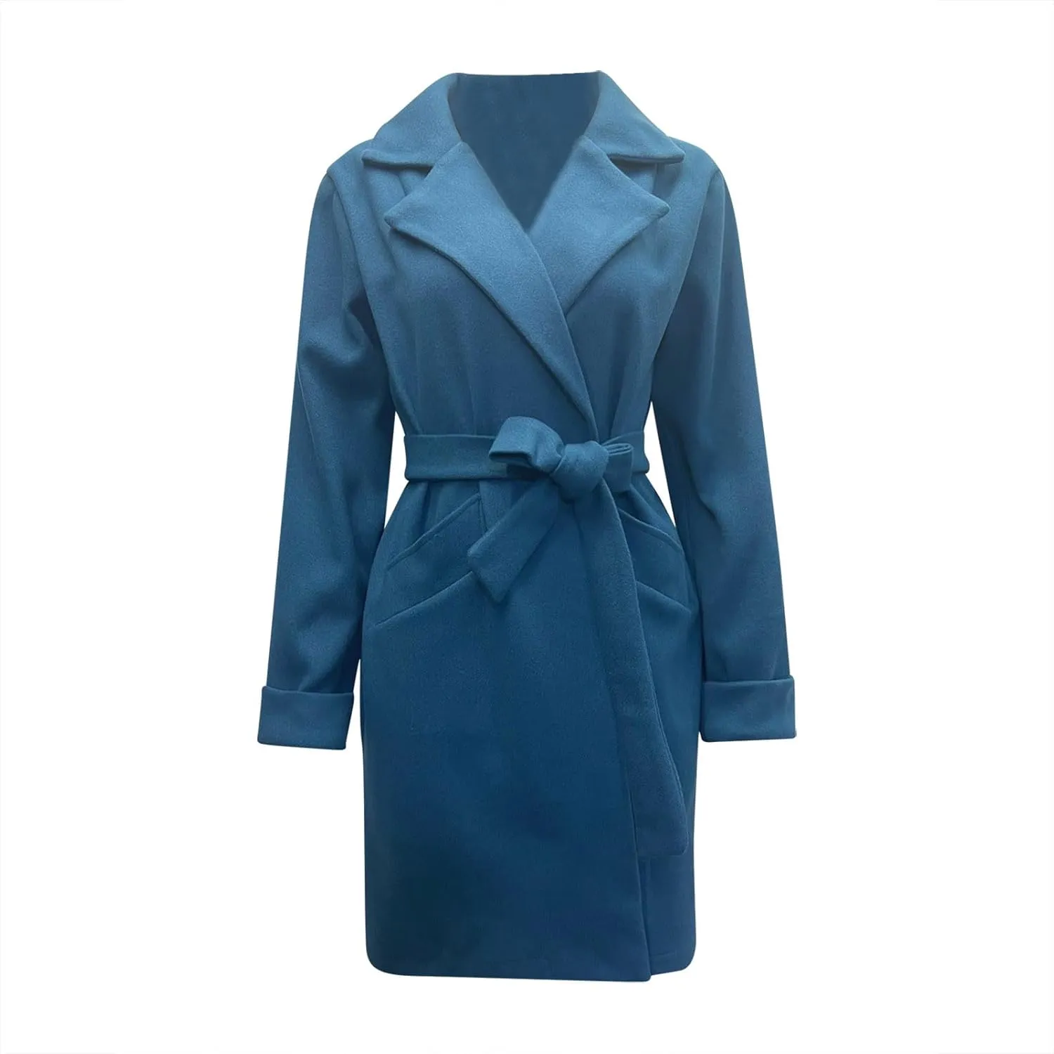 Women's Trendy Trench Coat Lapel Woolen Cloth Coats Dressy Casual Fall Winter Jackets Formal Long Overcoat