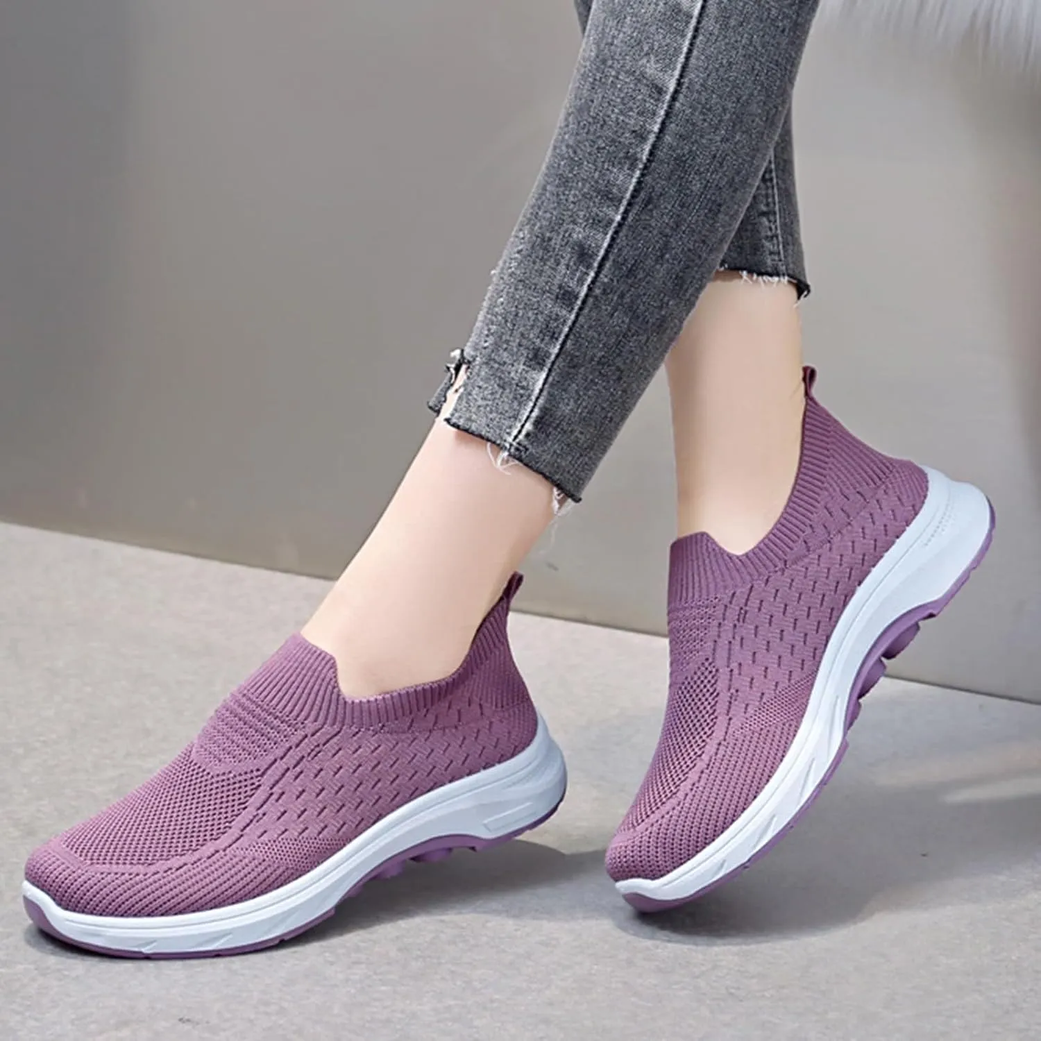 Women's Walking Shoes Fashion Lightweight Slip On Tennis Sneakers Breathable Thick Sole Sports Workout Shoes