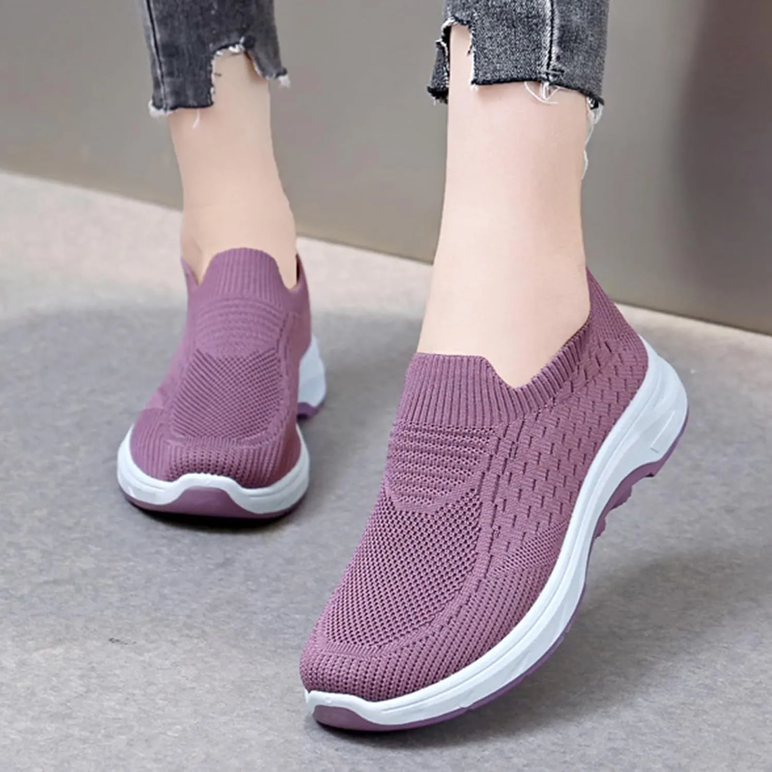 Women's Walking Shoes Fashion Lightweight Slip On Tennis Sneakers Breathable Thick Sole Sports Workout Shoes