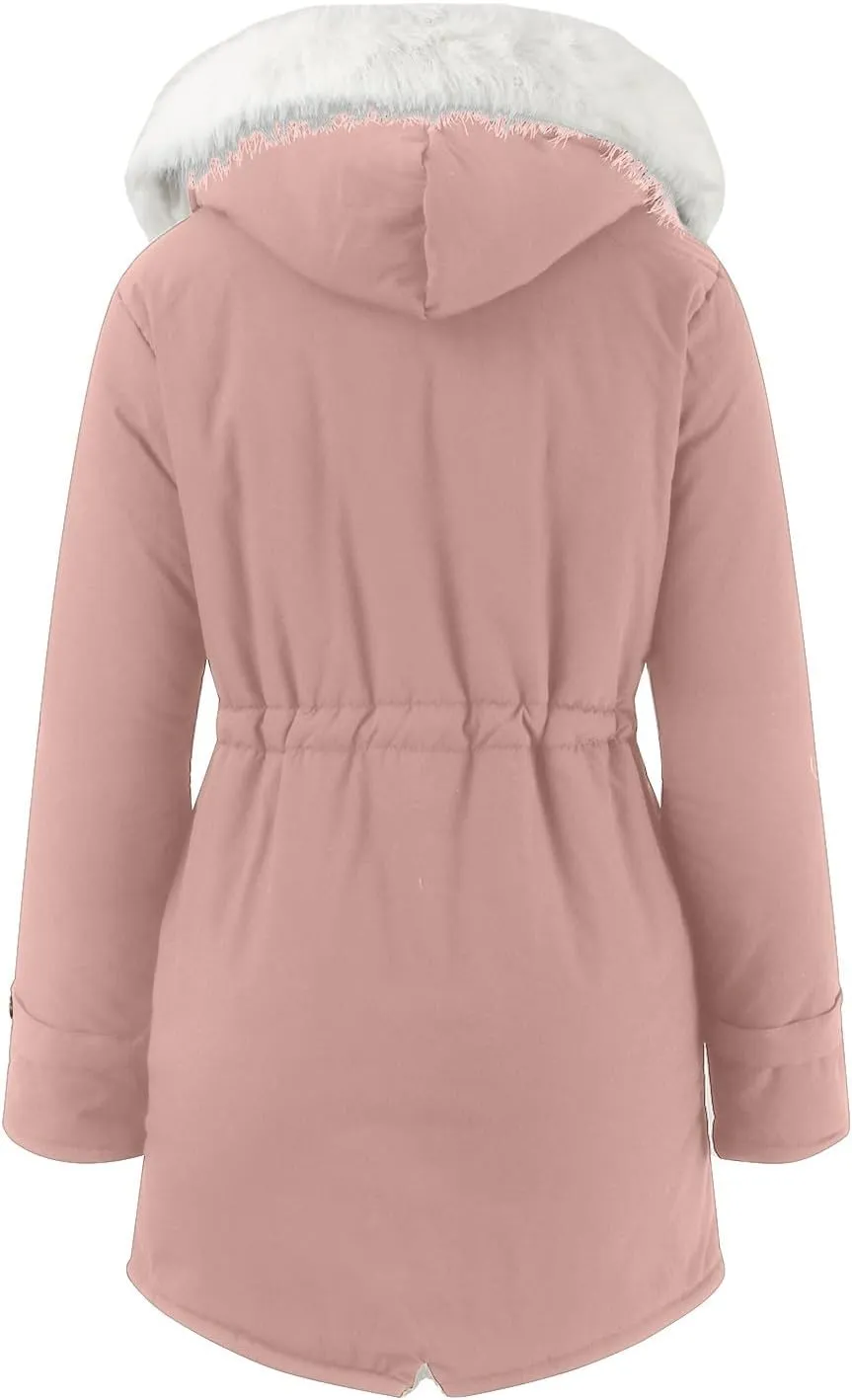 Women's Warm Winter Puffer Coats Thicken Fleece Lined Down Jackets Faux Fur Hooded Snow Parkas Overcoats with Pockets
