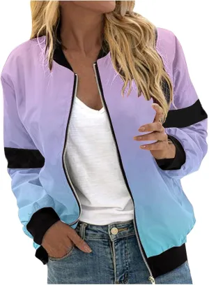 Womens Winter Coats 2024 Fashion Gradient Zipper Jackets Long Sleeve Casual Tops with Pockets Outerwear