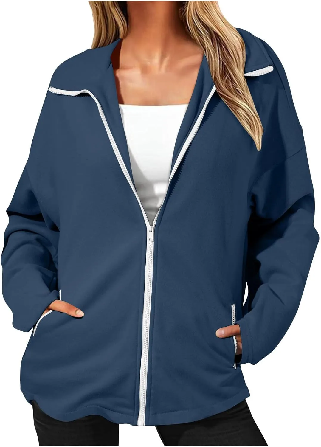 Womens Winter Sweatshirt Zip up Long Sleeve Oversized Sweatshirts with Pockets Fall Outfit Clothes 2024