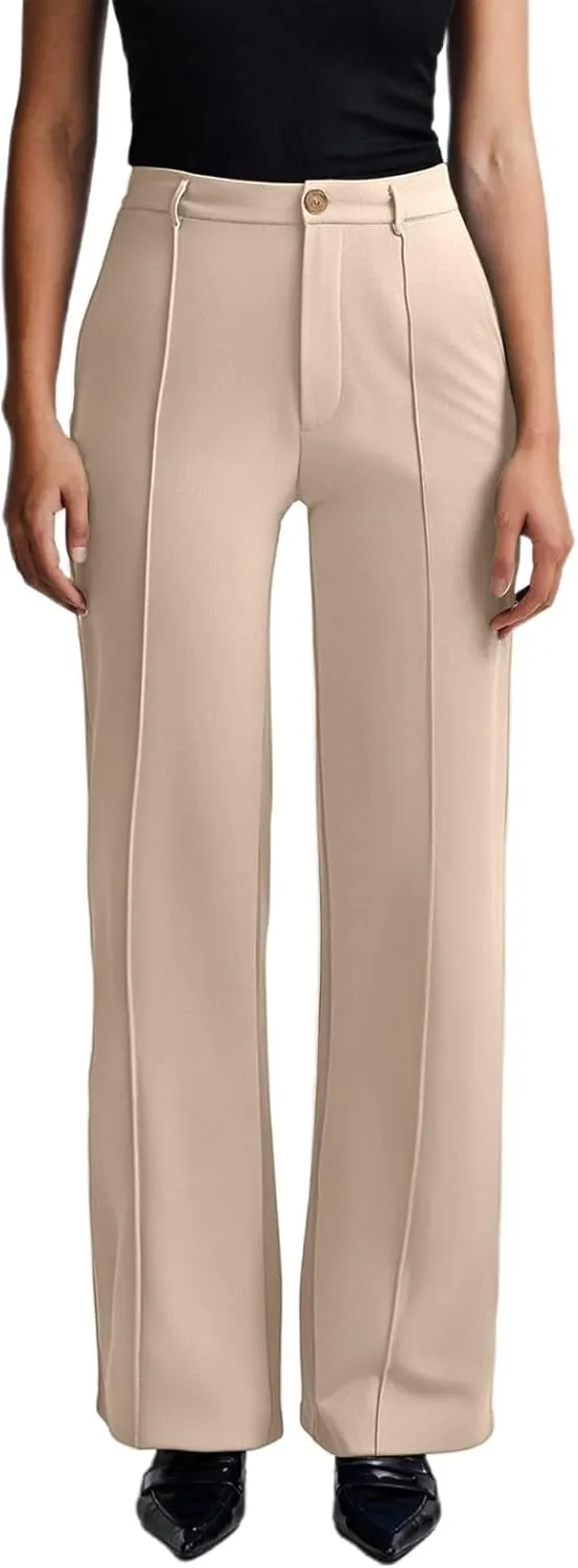 Work Pants for Women Elastic High Waist Stretchy Wide Leg Formal Business Office Dressy Casual Trousers Slacks