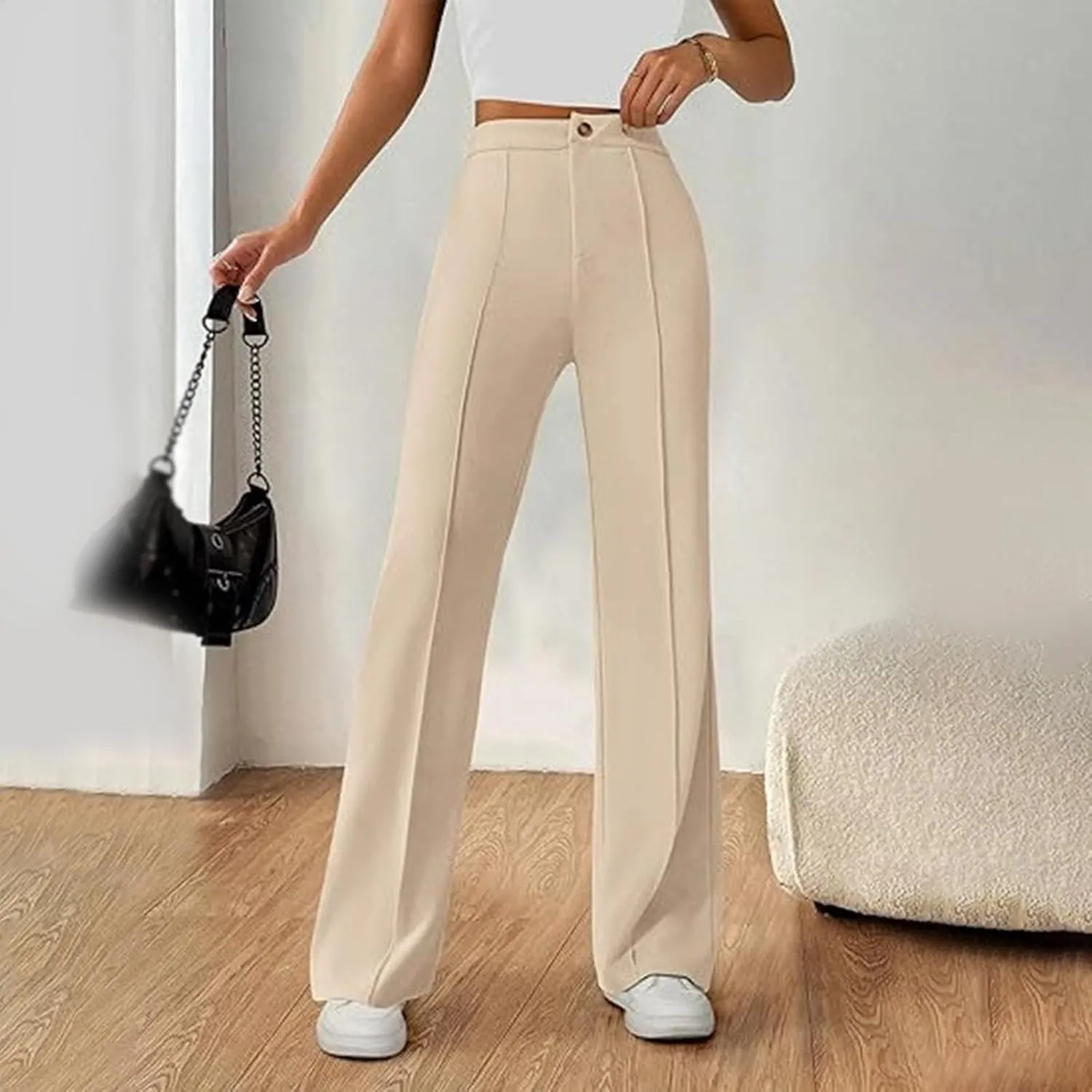 Work Pants for Women Elastic High Waist Stretchy Wide Leg Formal Business Office Dressy Casual Trousers Slacks