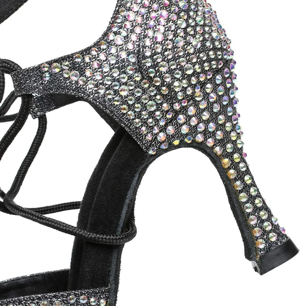 YKXLM Women's Latin Dance Shoes with Rhinestone Peep Toe Lace Up Ballroom Salsa Tango Practice Performance Dance Shoes,Model YCL452