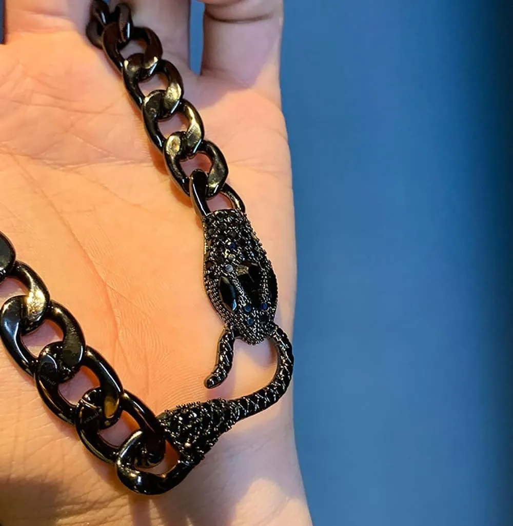 YOOESTORES82 Chunky Chain Snake Choker Necklaces for Women Men.Punk Rhinestone Snake Cuban Chain Trendy Necklaces Charm Jewelry