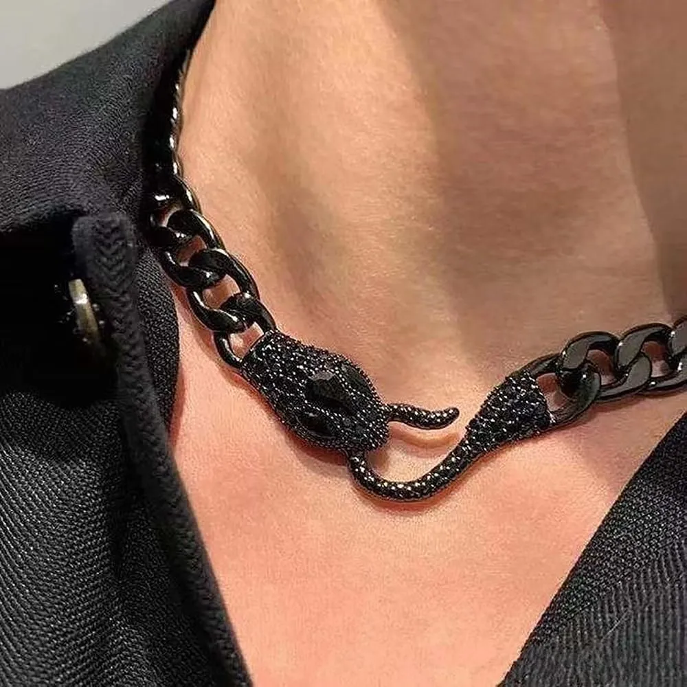 YOOESTORES82 Chunky Chain Snake Choker Necklaces for Women Men.Punk Rhinestone Snake Cuban Chain Trendy Necklaces Charm Jewelry