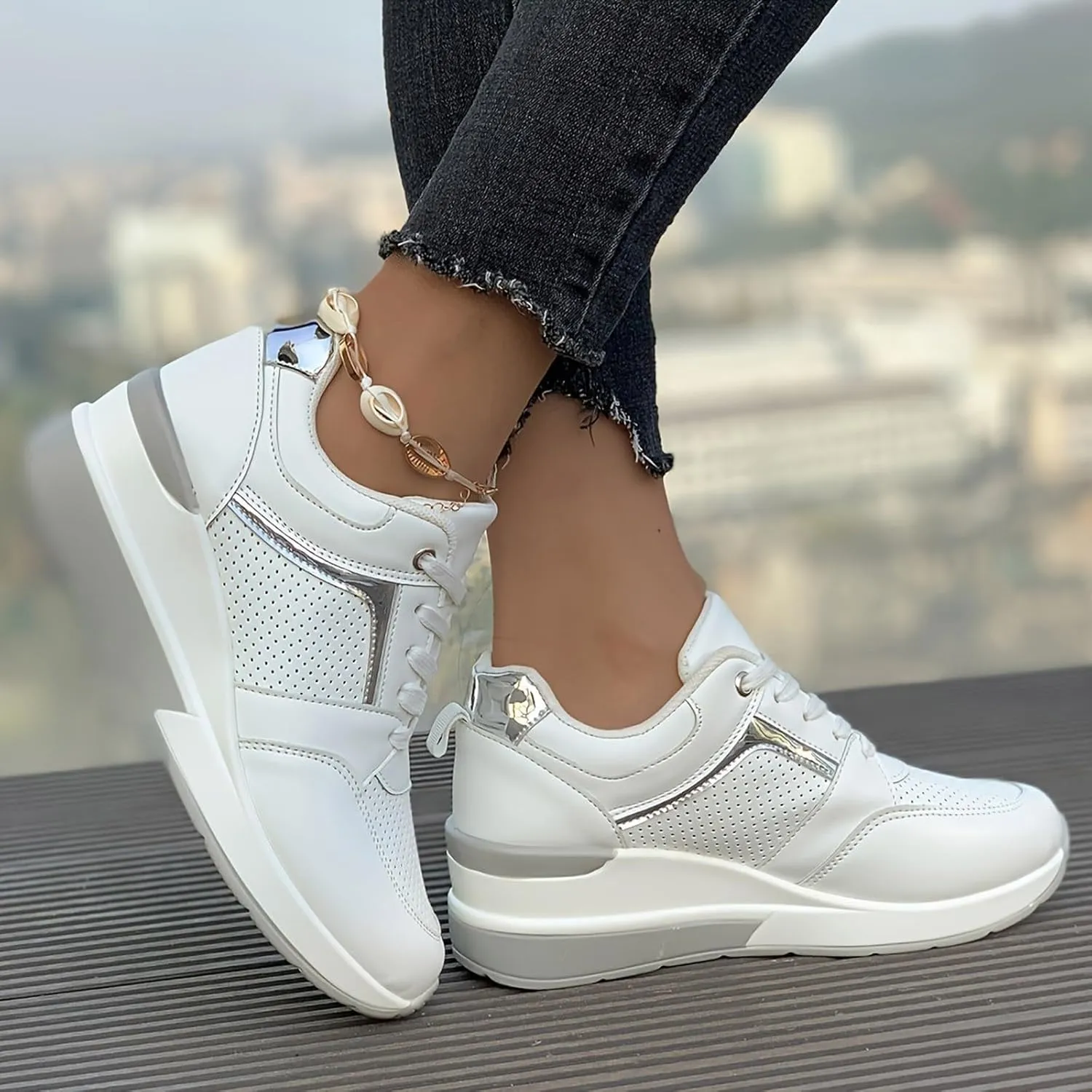 ZWRXW Platform Sneaker for Women Men Lace-Up Comfortable Casual Fashion Sneakers PU Leather Platform Shoes Unisex Non Slip Walking Shoes Footwear