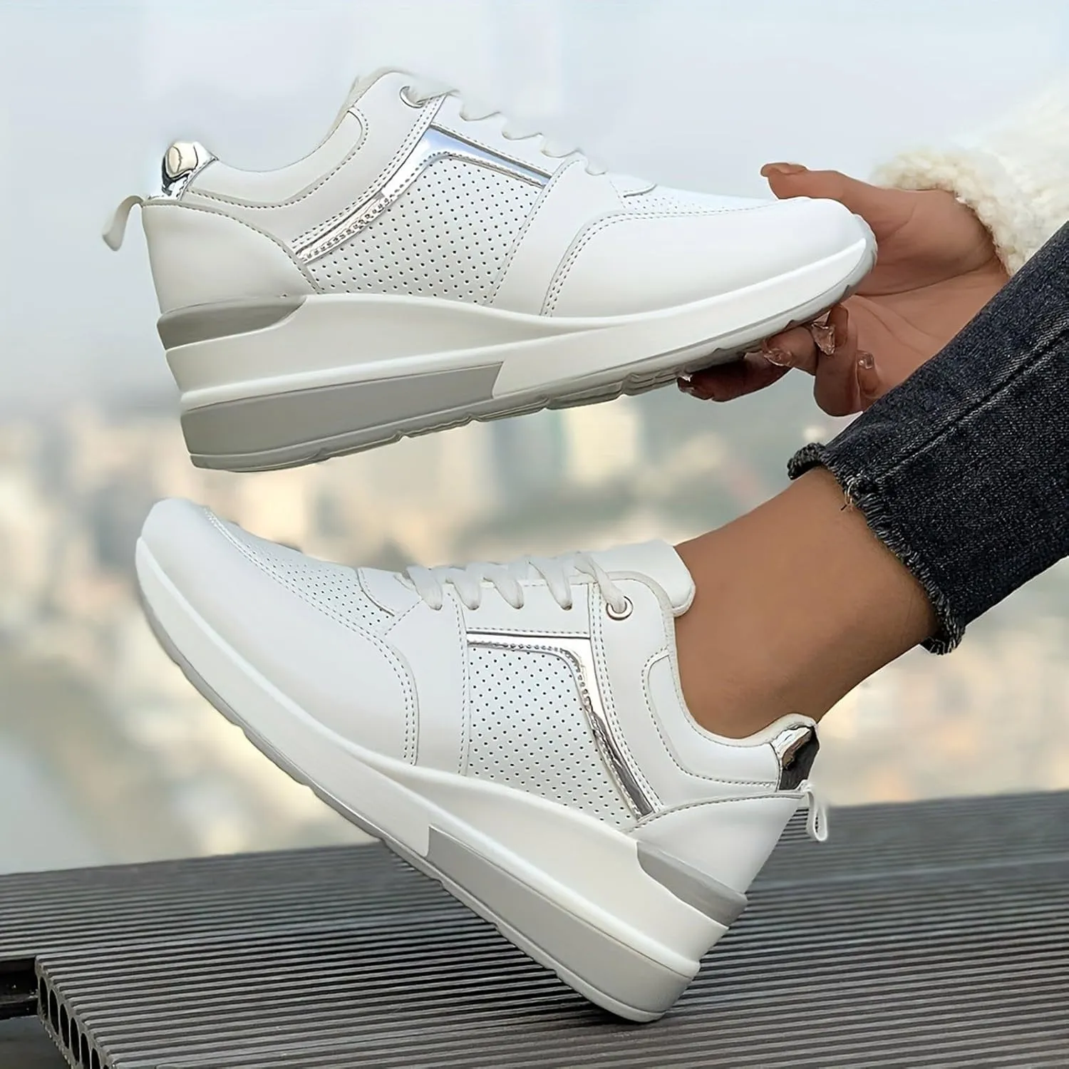 ZWRXW Platform Sneaker for Women Men Lace-Up Comfortable Casual Fashion Sneakers PU Leather Platform Shoes Unisex Non Slip Walking Shoes Footwear